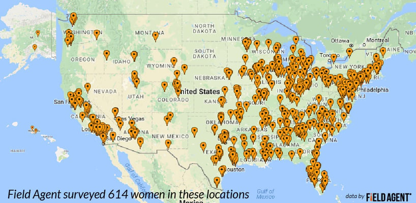 Field Agent surveyed 614 women in these locations