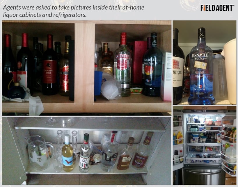 Agents were asked to take pictures inside their at-home liquor cabinets and refrigerators].
